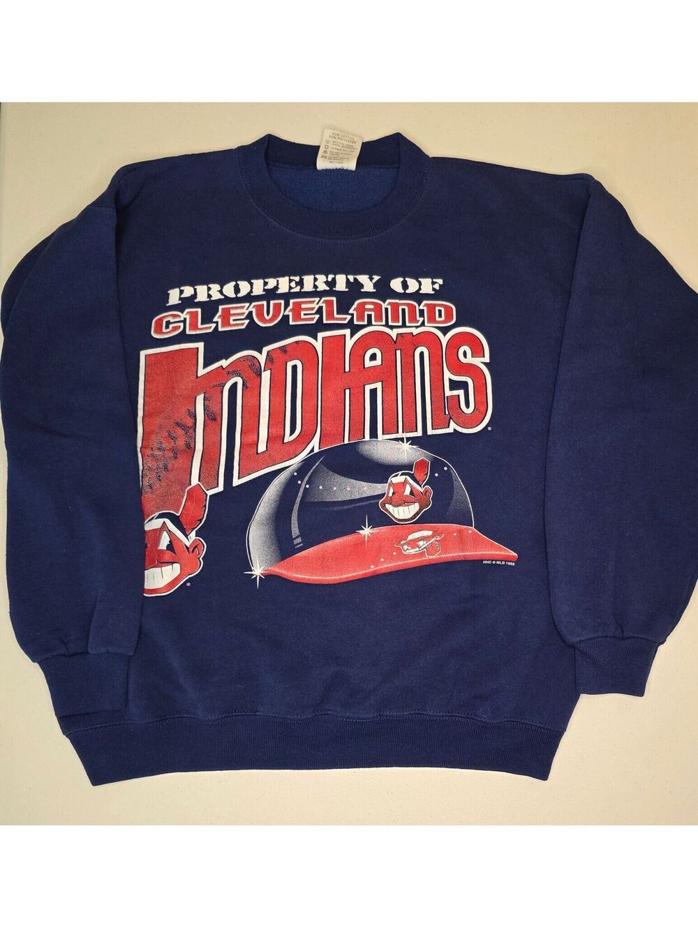 1995 MLB Cleveland Indians Big Helmet Crewneck